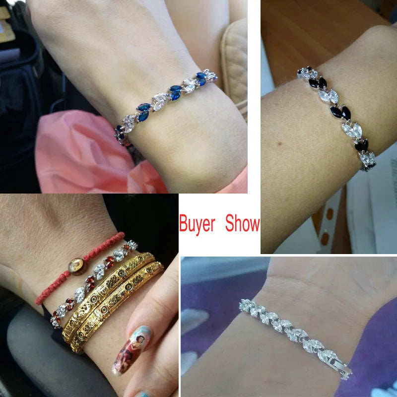 CWWZircons The New 2022 Summer Design White Gold Color Austrian Royal Blue Crystal Bracelets for Women Fashion Jewelry CB133