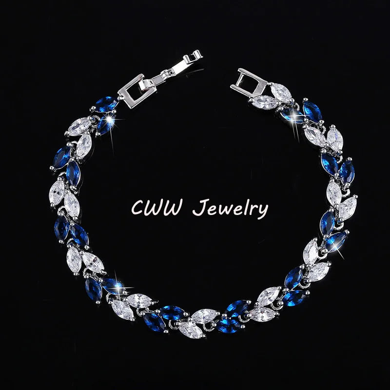 CWWZircons The New 2022 Summer Design White Gold Color Austrian Royal Blue Crystal Bracelets for Women Fashion Jewelry CB133