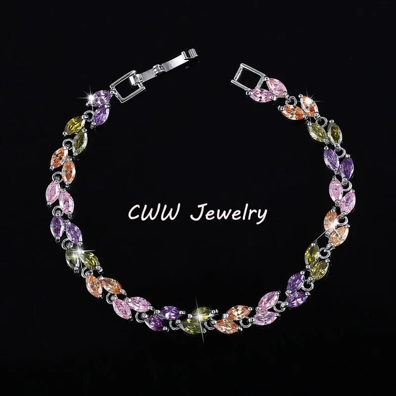 CWWZircons The New 2022 Summer Design White Gold Color Austrian Royal Blue Crystal Bracelets for Women Fashion Jewelry CB133