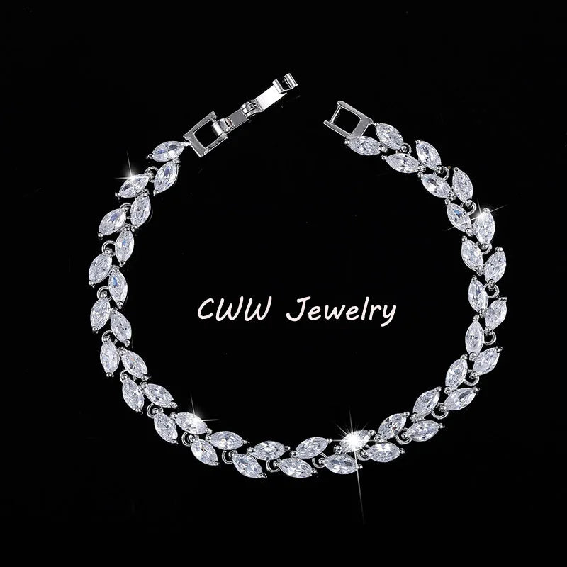 CWWZircons The New 2022 Summer Design White Gold Color Austrian Royal Blue Crystal Bracelets for Women Fashion Jewelry CB133