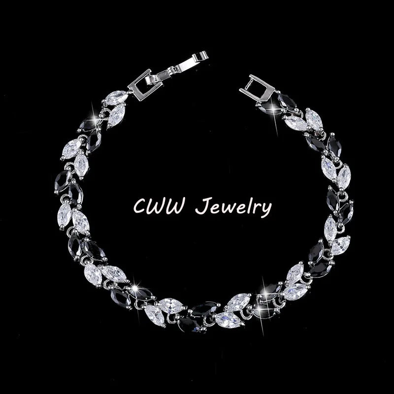 CWWZircons The New 2022 Summer Design White Gold Color Austrian Royal Blue Crystal Bracelets for Women Fashion Jewelry CB133