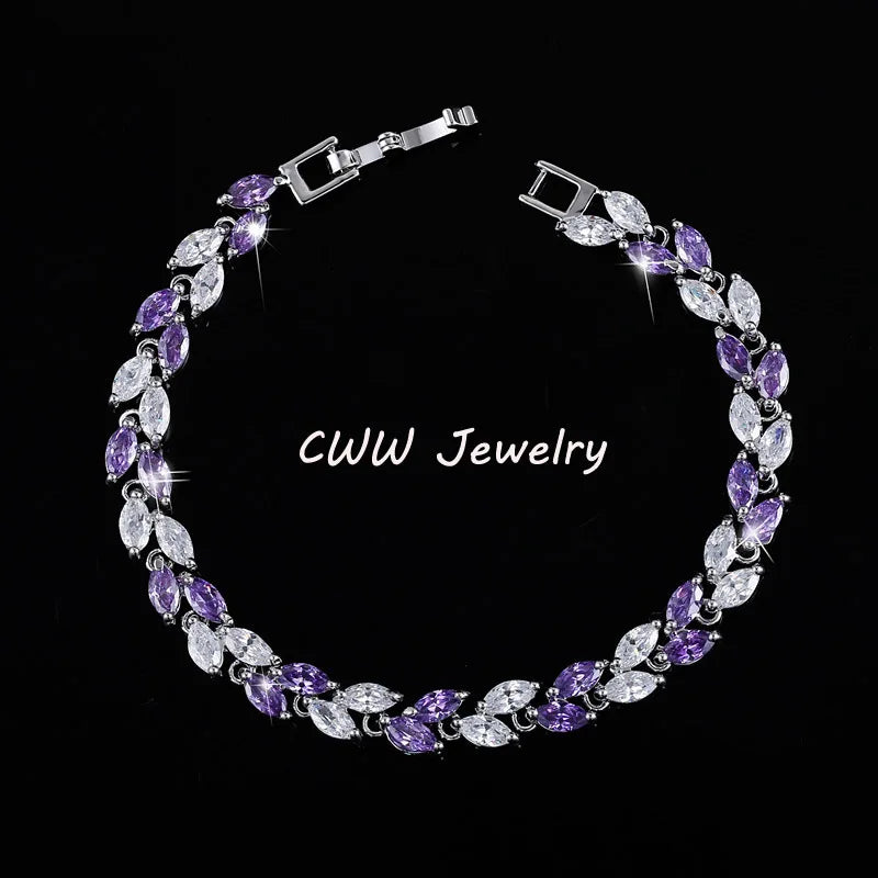 CWWZircons The New 2022 Summer Design White Gold Color Austrian Royal Blue Crystal Bracelets for Women Fashion Jewelry CB133