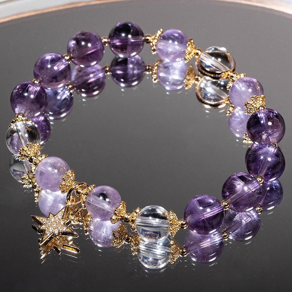 New Natural Crystal Colored Lily Valley Women's Bracelet Fashion Sweet Crystal Bead Elastic Bracelet Birthday Jewelry Gift