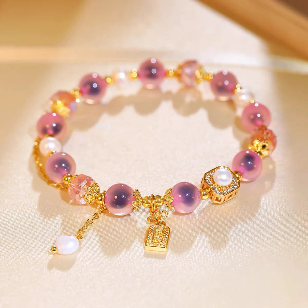 2026 New exquisite and high-end layered candy heart agate crystal bead bracelet for women, Korean ins style best friend gift