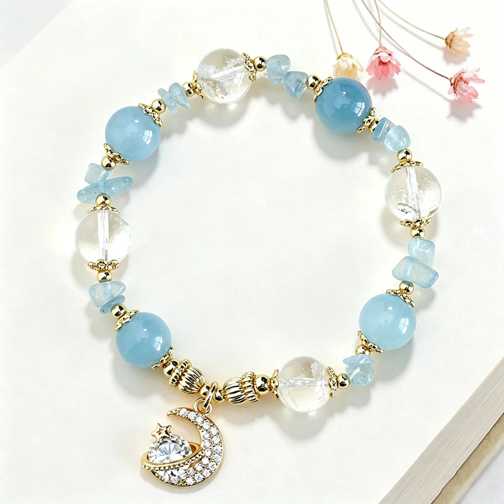 New Natural Crystal Colored Lily Valley Women's Bracelet Fashion Sweet Crystal Bead Elastic Bracelet Birthday Jewelry Gift