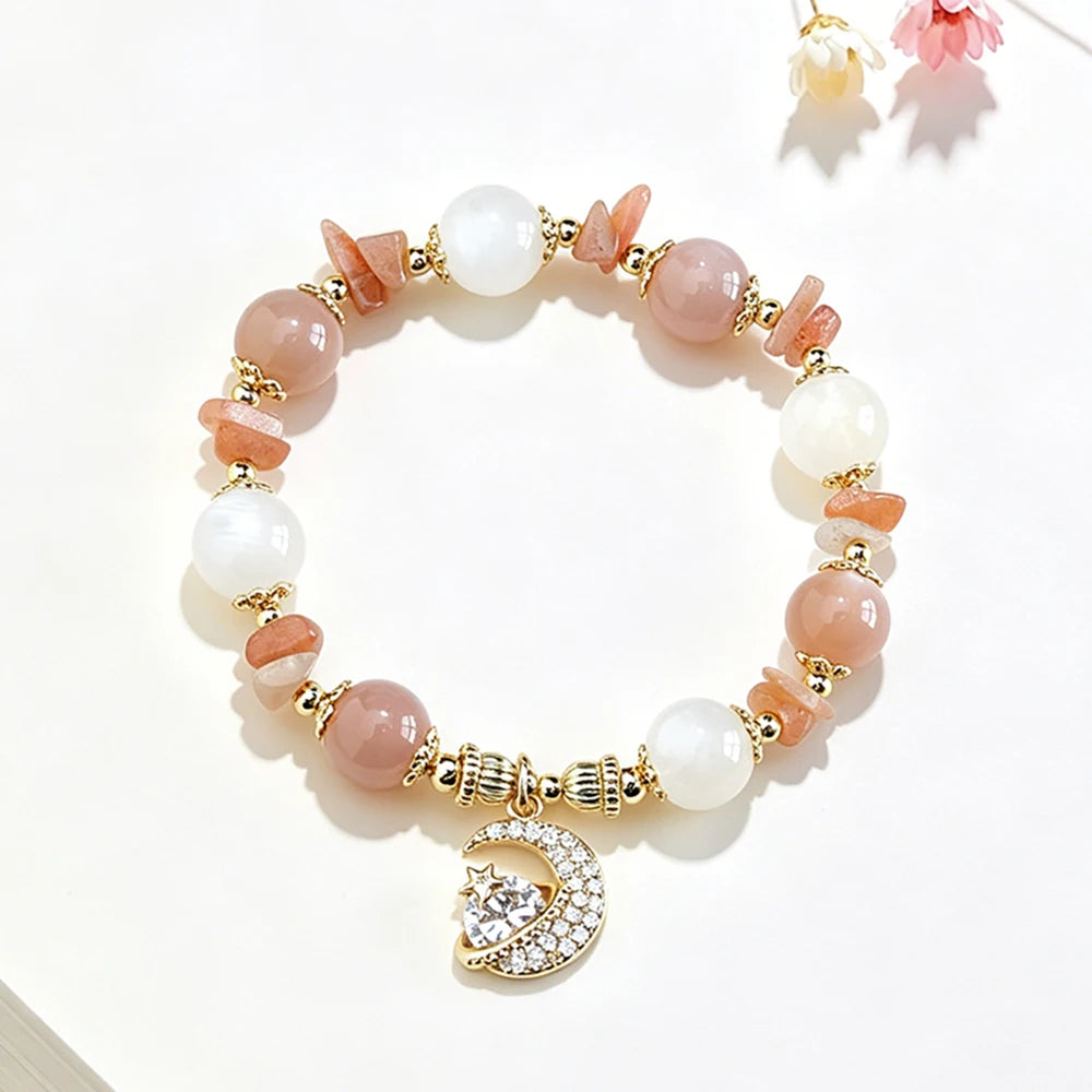 New Natural Crystal Colored Lily Valley Women's Bracelet Fashion Sweet Crystal Bead Elastic Bracelet Birthday Jewelry Gift