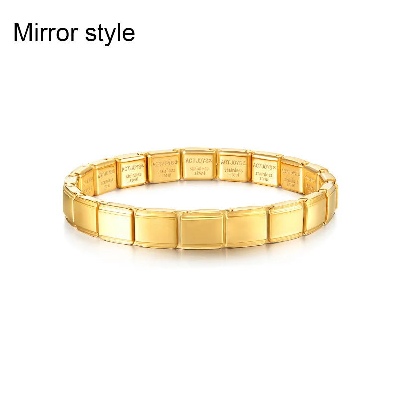 2026 Actjoys Bracelet Elegant 9mm Charm Bracelet Blue Emerald Cut Crystal Stainless Steel Modular Links DIY Personalized Jewelry