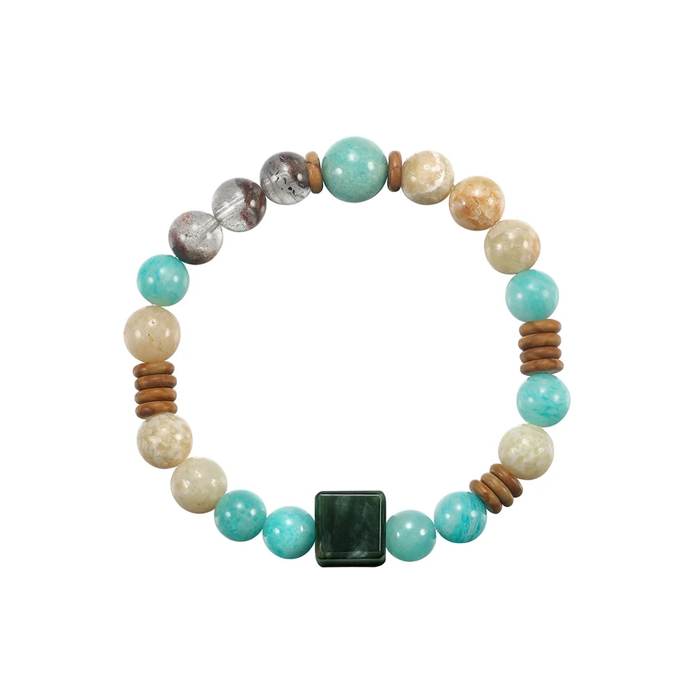 ORSA JEWELS Handmade Crystal & Natural Stone Bead Bracelet For Women's Elastic Bangle Romantic Jewelry Daily Wear Gift GMB87