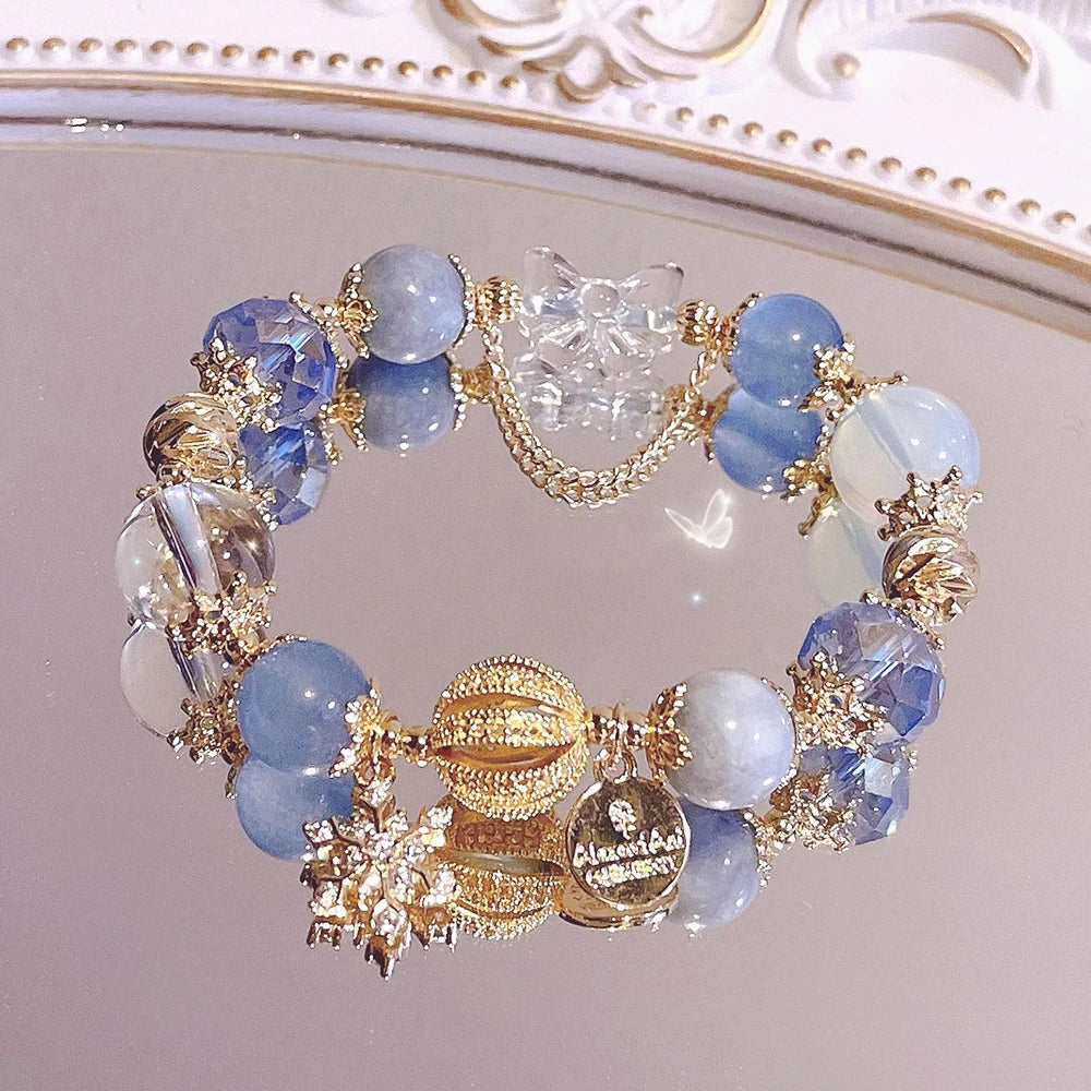 New Natural Crystal Colored Lily Valley Women's Bracelet Fashion Sweet Crystal Bead Elastic Bracelet Birthday Jewelry Gift
