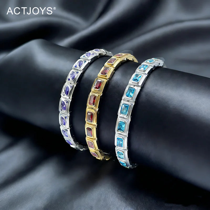 2026 Actjoys Bracelet Elegant 9mm Charm Bracelet Blue Emerald Cut Crystal Stainless Steel Modular Links DIY Personalized Jewelry