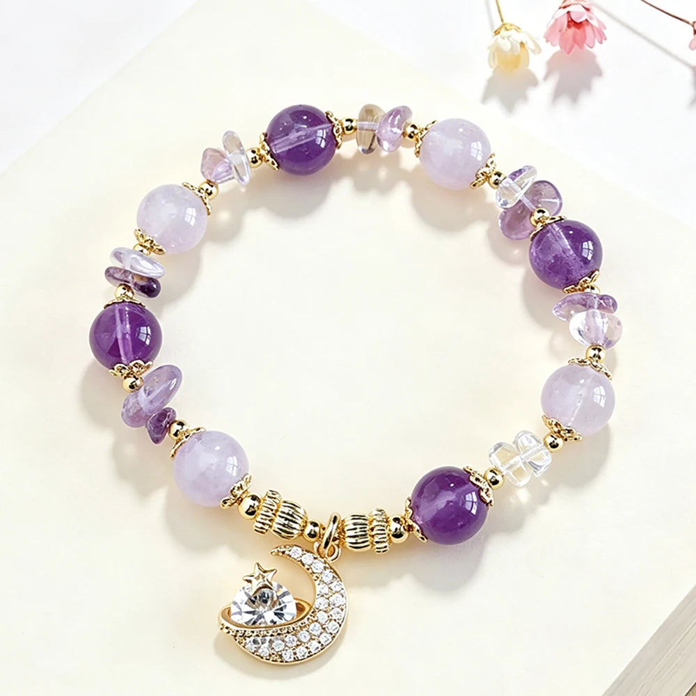 New Natural Crystal Colored Lily Valley Women's Bracelet Fashion Sweet Crystal Bead Elastic Bracelet Birthday Jewelry Gift