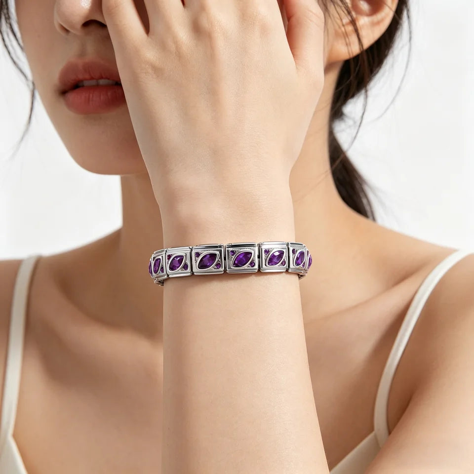 2026 Actjoys Bracelet Elegant 9mm Charm Bracelet Blue Emerald Cut Crystal Stainless Steel Modular Links DIY Personalized Jewelry