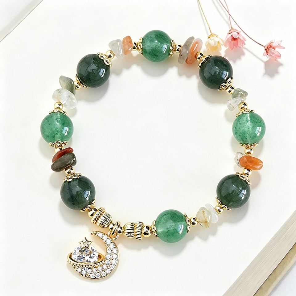 New Natural Crystal Colored Lily Valley Women's Bracelet Fashion Sweet Crystal Bead Elastic Bracelet Birthday Jewelry Gift