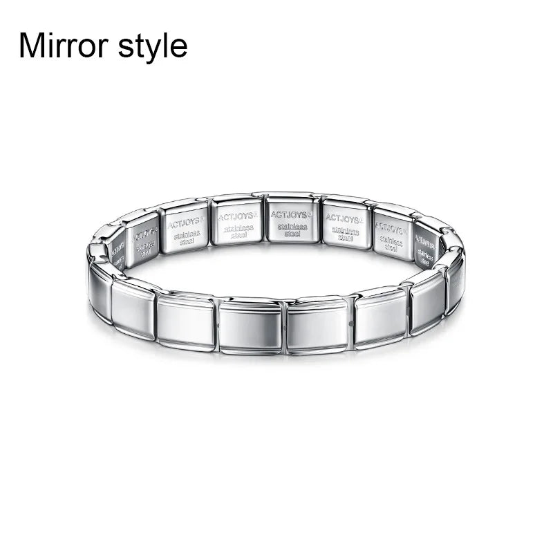 2026 Actjoys Bracelet Elegant 9mm Charm Bracelet Blue Emerald Cut Crystal Stainless Steel Modular Links DIY Personalized Jewelry