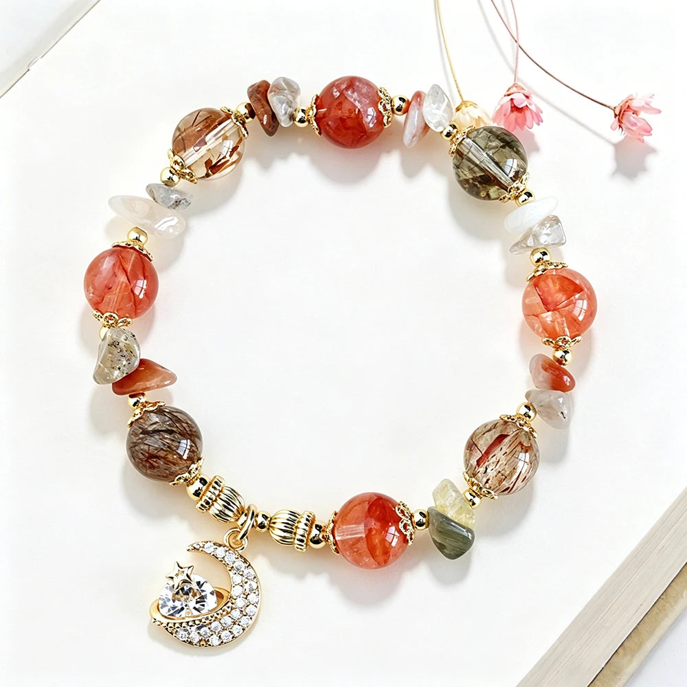 New Natural Crystal Colored Lily Valley Women's Bracelet Fashion Sweet Crystal Bead Elastic Bracelet Birthday Jewelry Gift