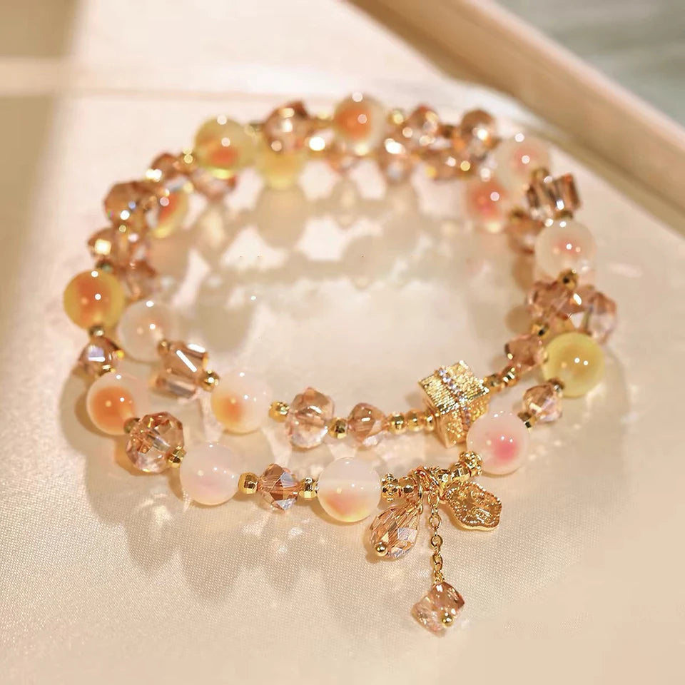 2026 New exquisite and high-end layered candy heart agate crystal bead bracelet for women, Korean ins style best friend gift