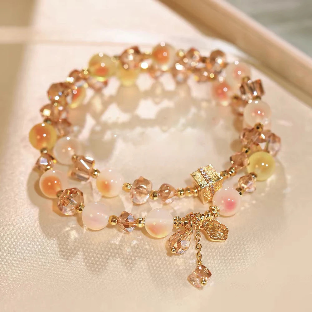 2026 New exquisite and high-end layered candy heart agate crystal bead bracelet for women, Korean ins style best friend gift
