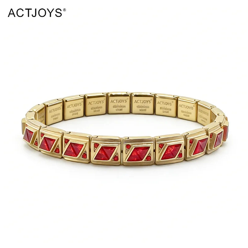 2026 Actjoys Bracelet Elegant 9mm Charm Bracelet Blue Emerald Cut Crystal Stainless Steel Modular Links DIY Personalized Jewelry