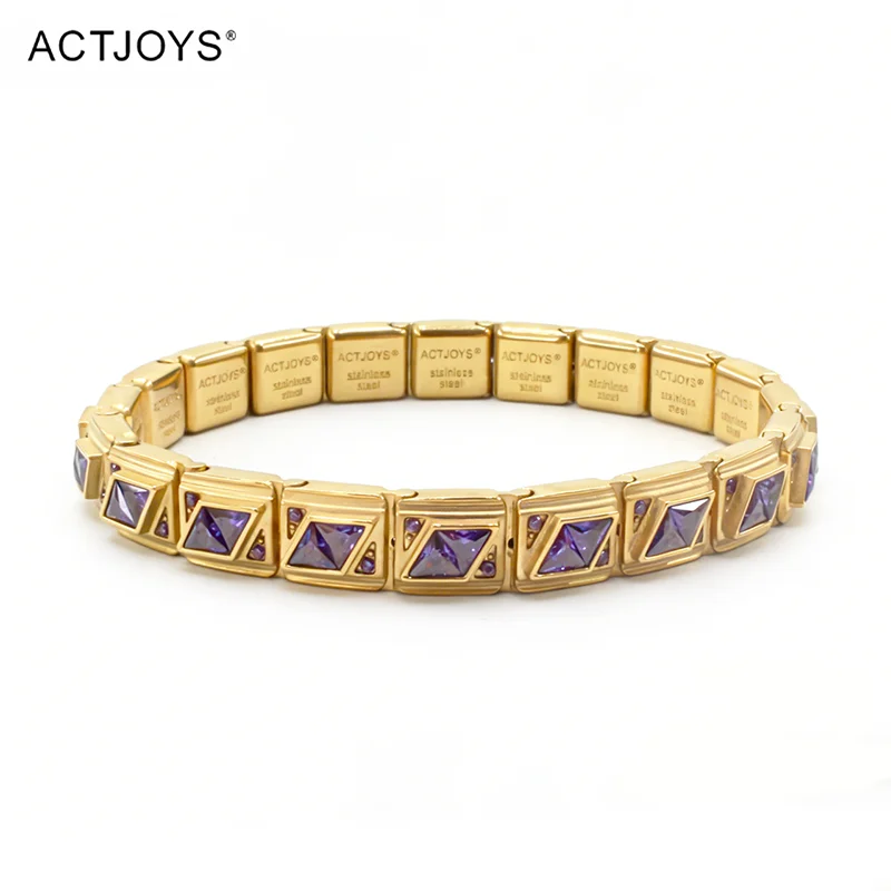 2026 Actjoys Bracelet Elegant 9mm Charm Bracelet Blue Emerald Cut Crystal Stainless Steel Modular Links DIY Personalized Jewelry
