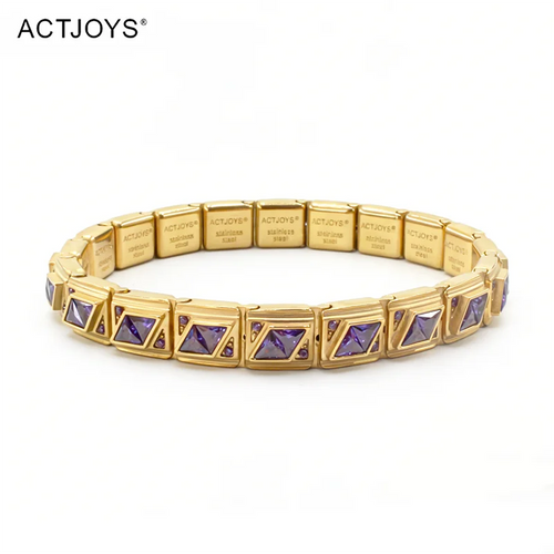 2026 Actjoys Bracelet Elegant 9mm Charm Bracelet Blue Emerald Cut Crystal Stainless Steel Modular Links DIY Personalized Jewelry