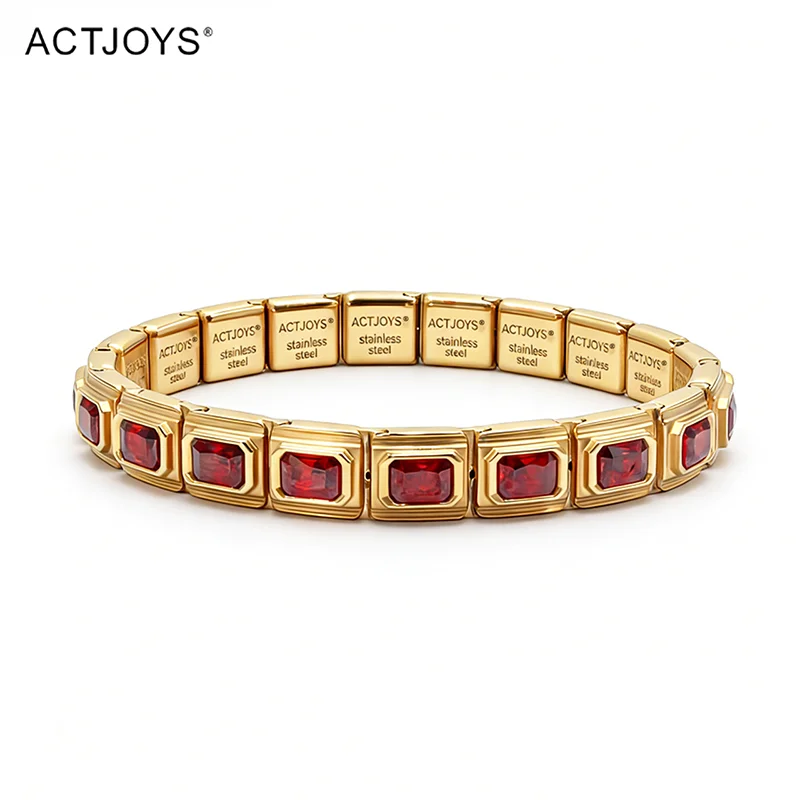 2026 Actjoys Bracelet Elegant 9mm Charm Bracelet Blue Emerald Cut Crystal Stainless Steel Modular Links DIY Personalized Jewelry