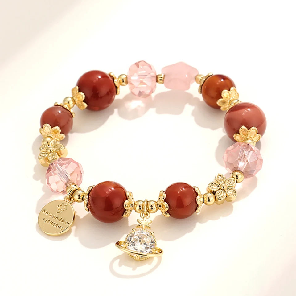 New Natural Crystal Colored Lily Valley Women's Bracelet Fashion Sweet Crystal Bead Elastic Bracelet Birthday Jewelry Gift