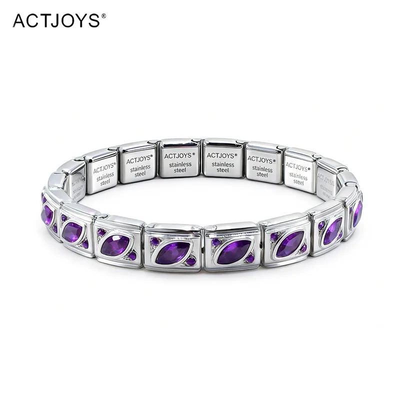 2026 Actjoys Bracelet Elegant 9mm Charm Bracelet Blue Emerald Cut Crystal Stainless Steel Modular Links DIY Personalized Jewelry