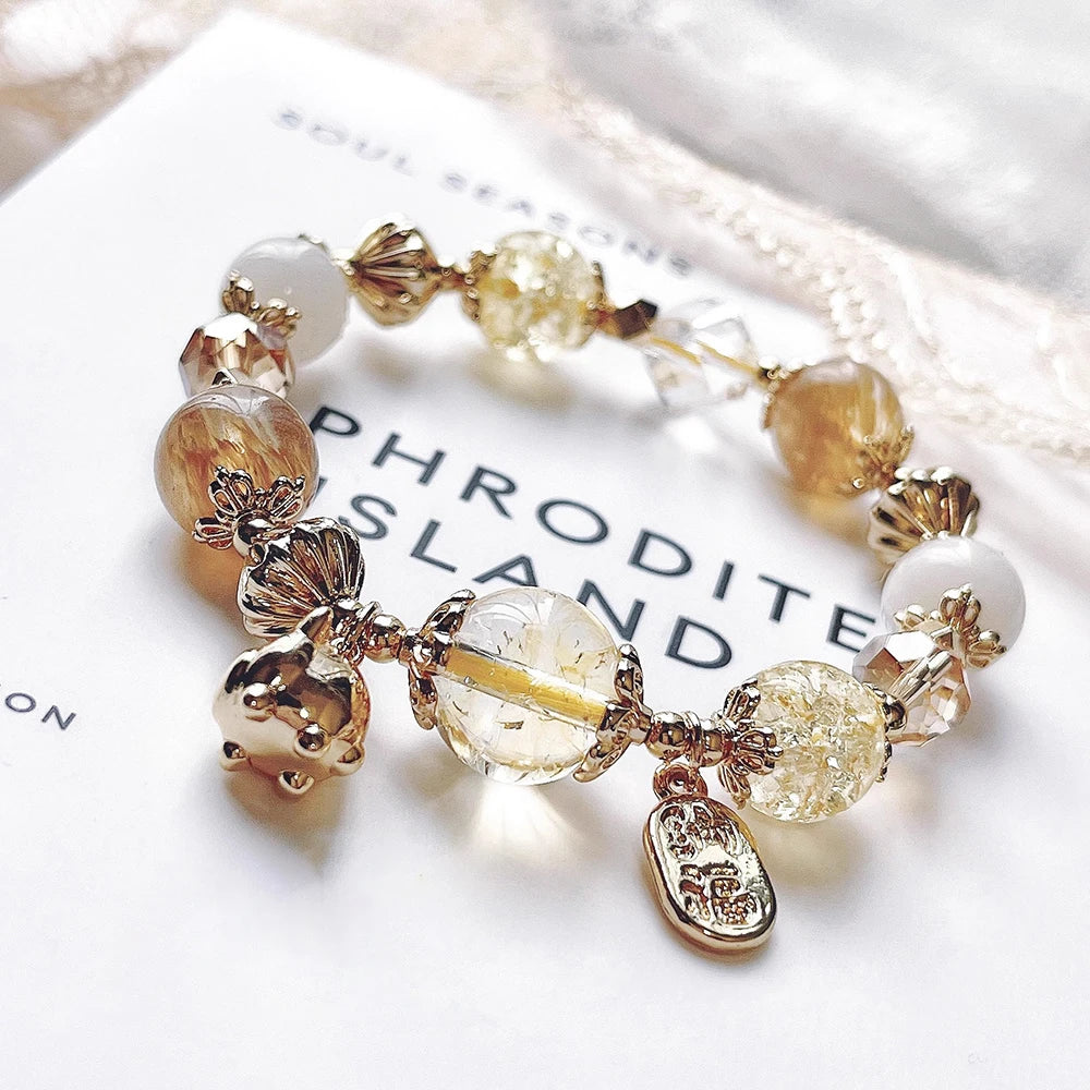New Natural Crystal Colored Lily Valley Women's Bracelet Fashion Sweet Crystal Bead Elastic Bracelet Birthday Jewelry Gift