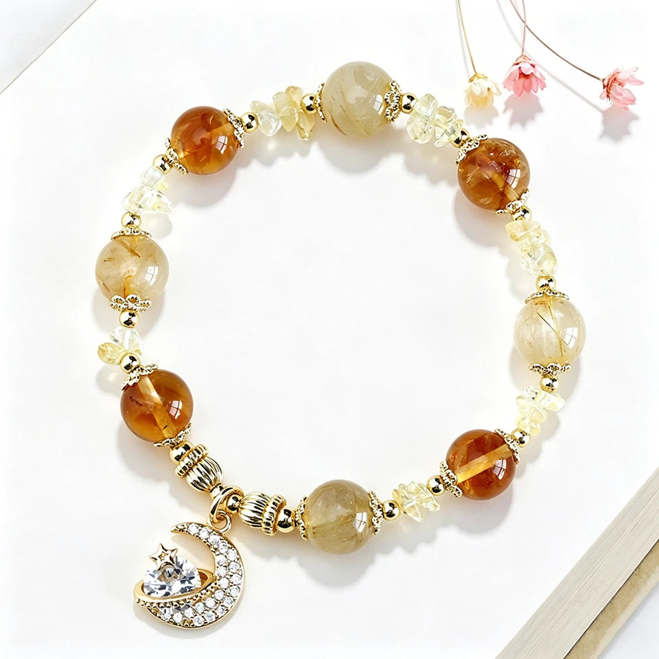 New Natural Crystal Colored Lily Valley Women's Bracelet Fashion Sweet Crystal Bead Elastic Bracelet Birthday Jewelry Gift