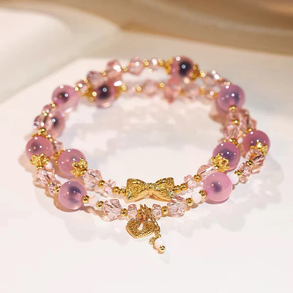 2026 New exquisite and high-end layered candy heart agate crystal bead bracelet for women, Korean ins style best friend gift