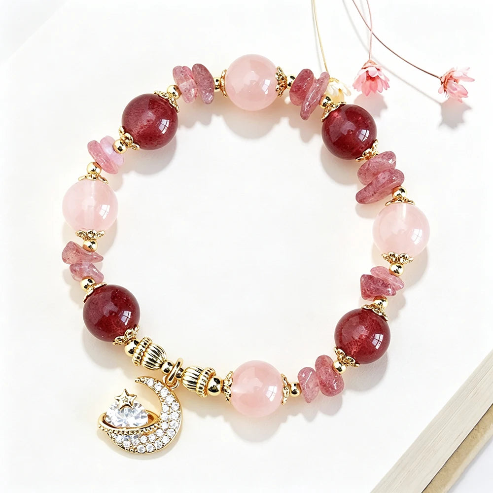 New Natural Crystal Colored Lily Valley Women's Bracelet Fashion Sweet Crystal Bead Elastic Bracelet Birthday Jewelry Gift