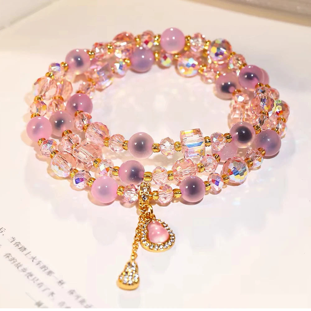 2026 New exquisite and high-end layered candy heart agate crystal bead bracelet for women, Korean ins style best friend gift