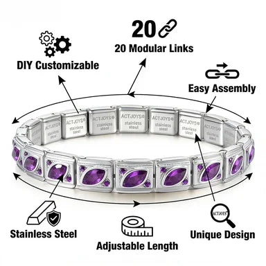 2026 Actjoys Bracelet Elegant 9mm Charm Bracelet Blue Emerald Cut Crystal Stainless Steel Modular Links DIY Personalized Jewelry