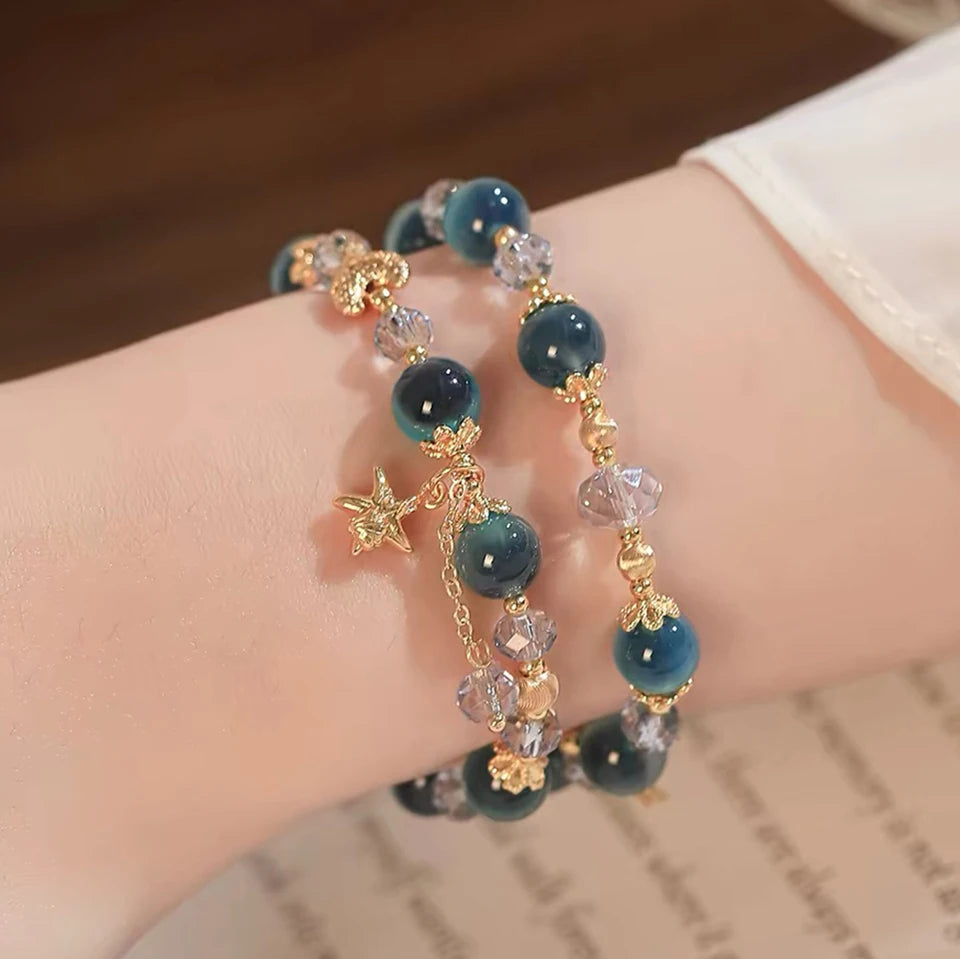 2026 New exquisite and high-end layered candy heart agate crystal bead bracelet for women, Korean ins style best friend gift