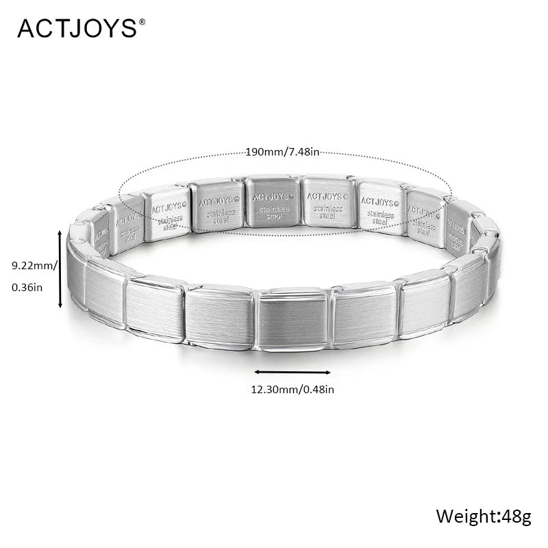 2026 Actjoys Bracelet Elegant 9mm Charm Bracelet Blue Emerald Cut Crystal Stainless Steel Modular Links DIY Personalized Jewelry