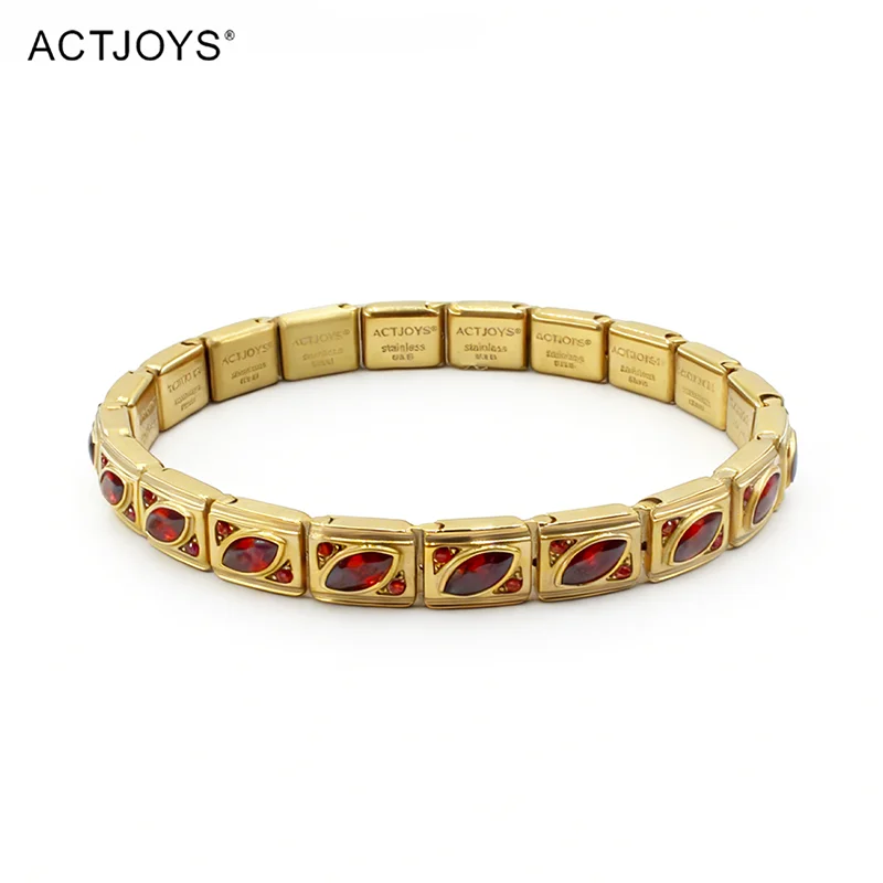 2026 Actjoys Bracelet Elegant 9mm Charm Bracelet Blue Emerald Cut Crystal Stainless Steel Modular Links DIY Personalized Jewelry