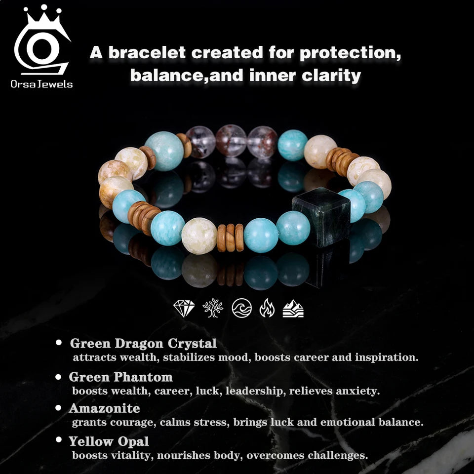 ORSA JEWELS Handmade Crystal & Natural Stone Bead Bracelet For Women's Elastic Bangle Romantic Jewelry Daily Wear Gift GMB87