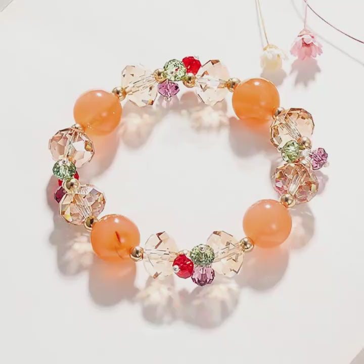 New Natural Crystal Colored Lily Valley Women's Bracelet Fashion Sweet Crystal Bead Elastic Bracelet Birthday Jewelry Gift