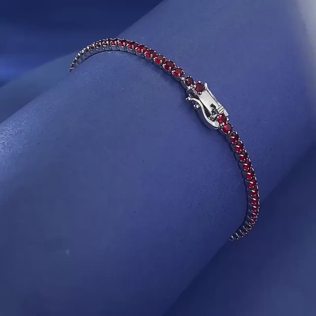 Wong Rain 100% 925 Sterling Silver 2MM Round Cut Ruby Gemstone Tennis Chain Bracelets Bangle for Women Fine Jewelry Wholesale